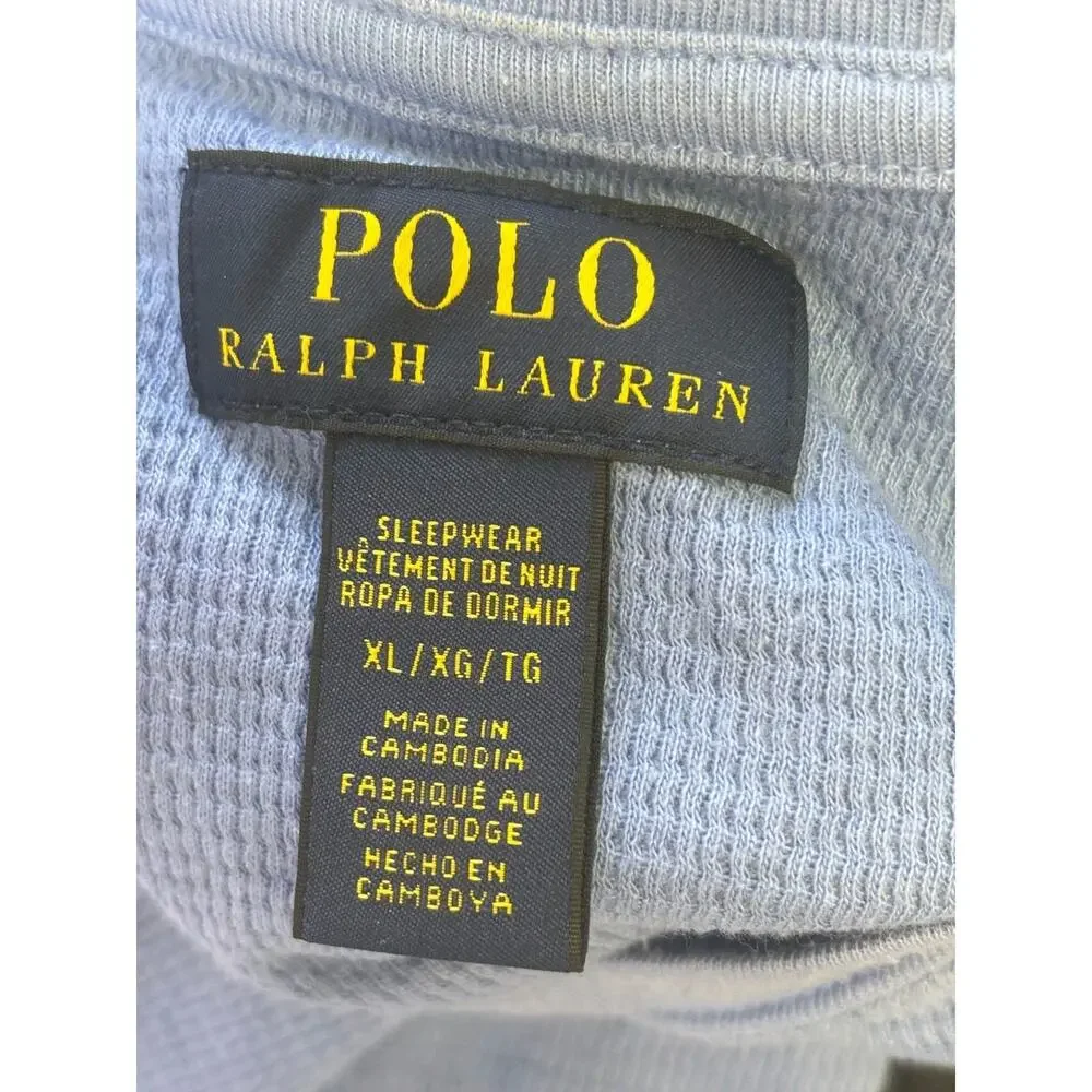 Polo Ralph Lauren Sleepwear Men XL Thermal Waffle Knit Long Sleeve Shirt Blue
